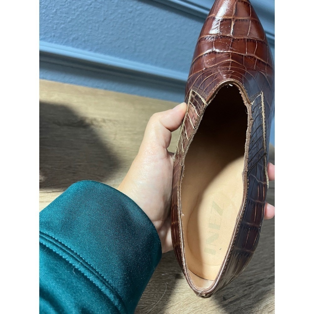 Inez Pointed Toe Brown Embossed Leather Ankle Booties Stiletto Heel Size 8.5M - Picture 5 of 8